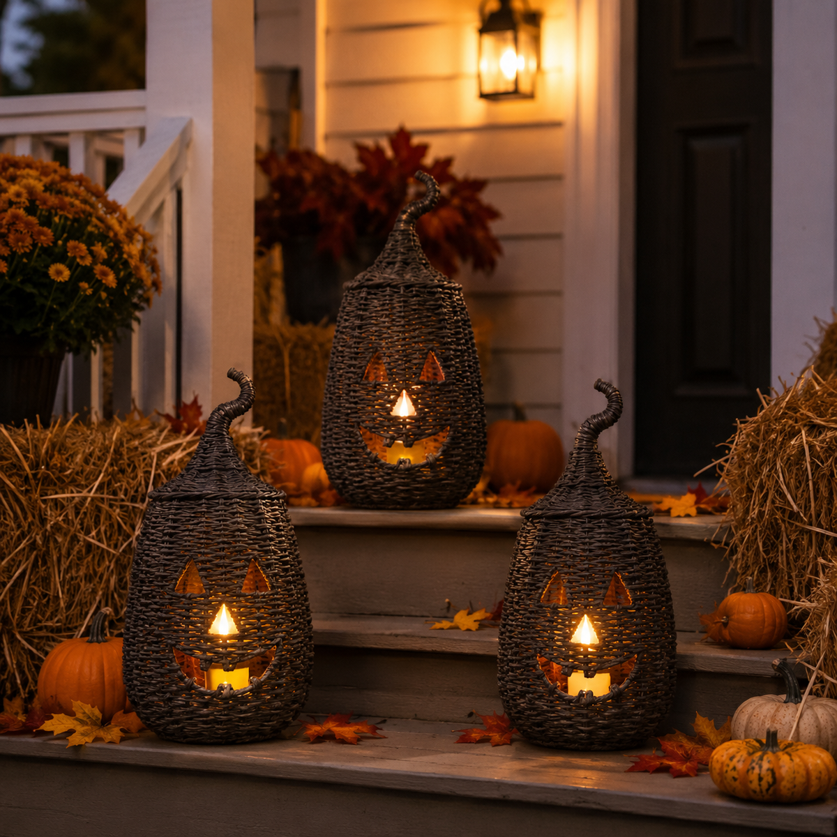 🎃 Rustic Wicker Pumpkin Candle Holder — Comes With LED Tealight for Warm Fall & Halloween Glow