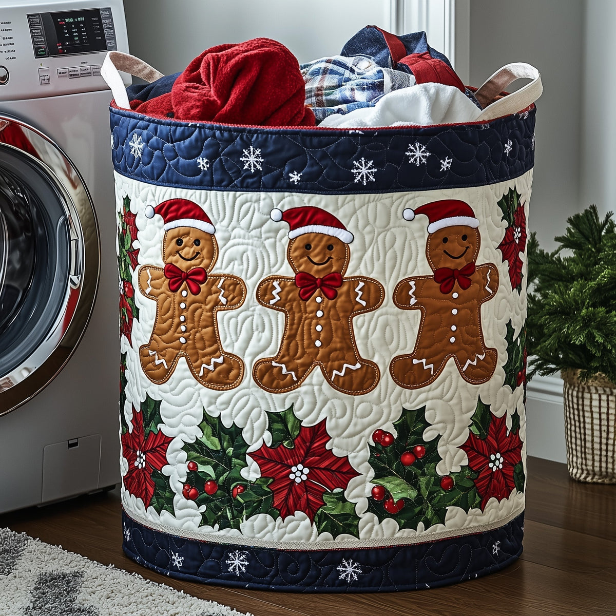 Festive Gingerbread Quilted Laundry Basket GFTOHD10285