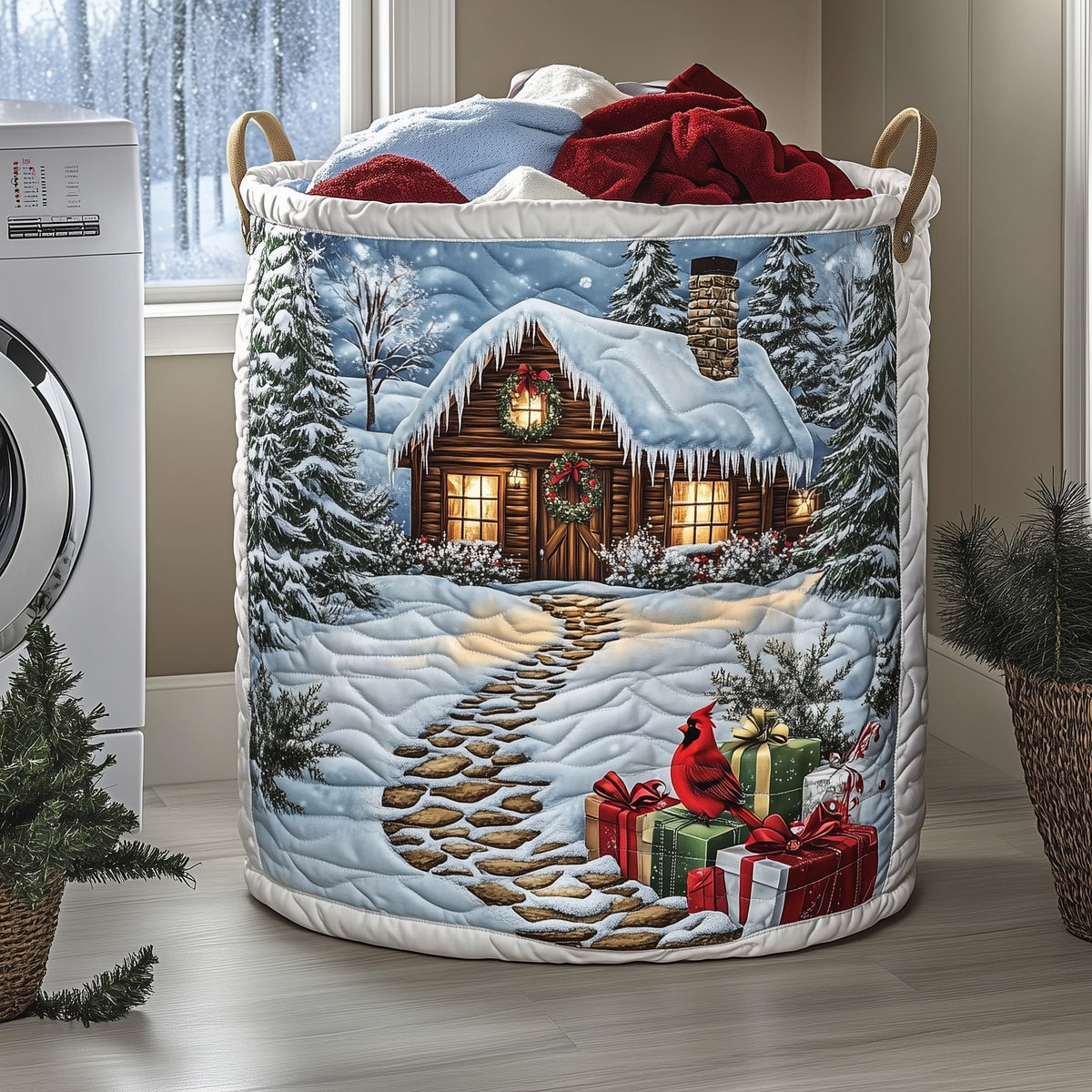 Snow Cabin Quilted Laundry Basket GFTOHD10303