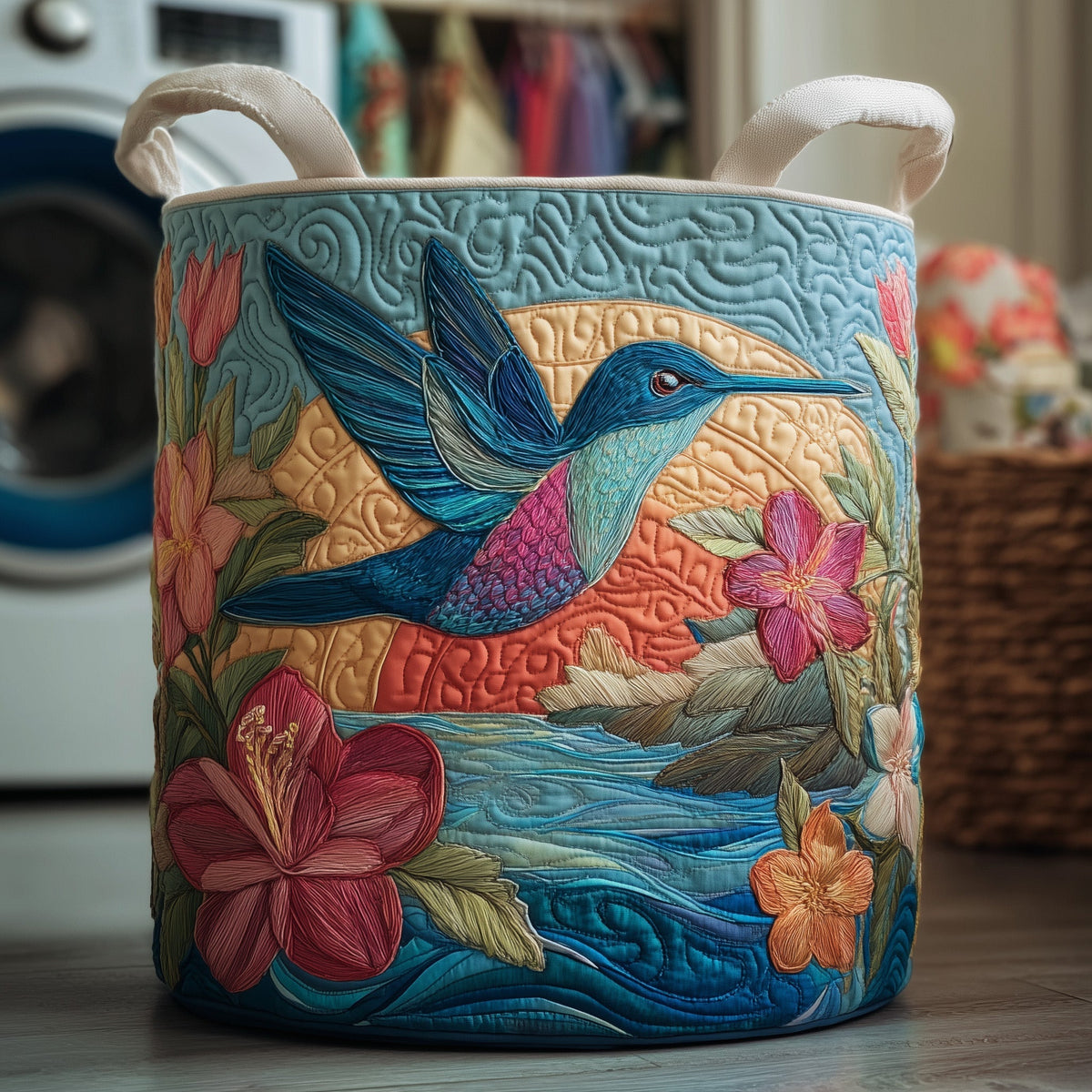 Hummingbird Heaven Quilted Laundry Basket GFTOHD9697