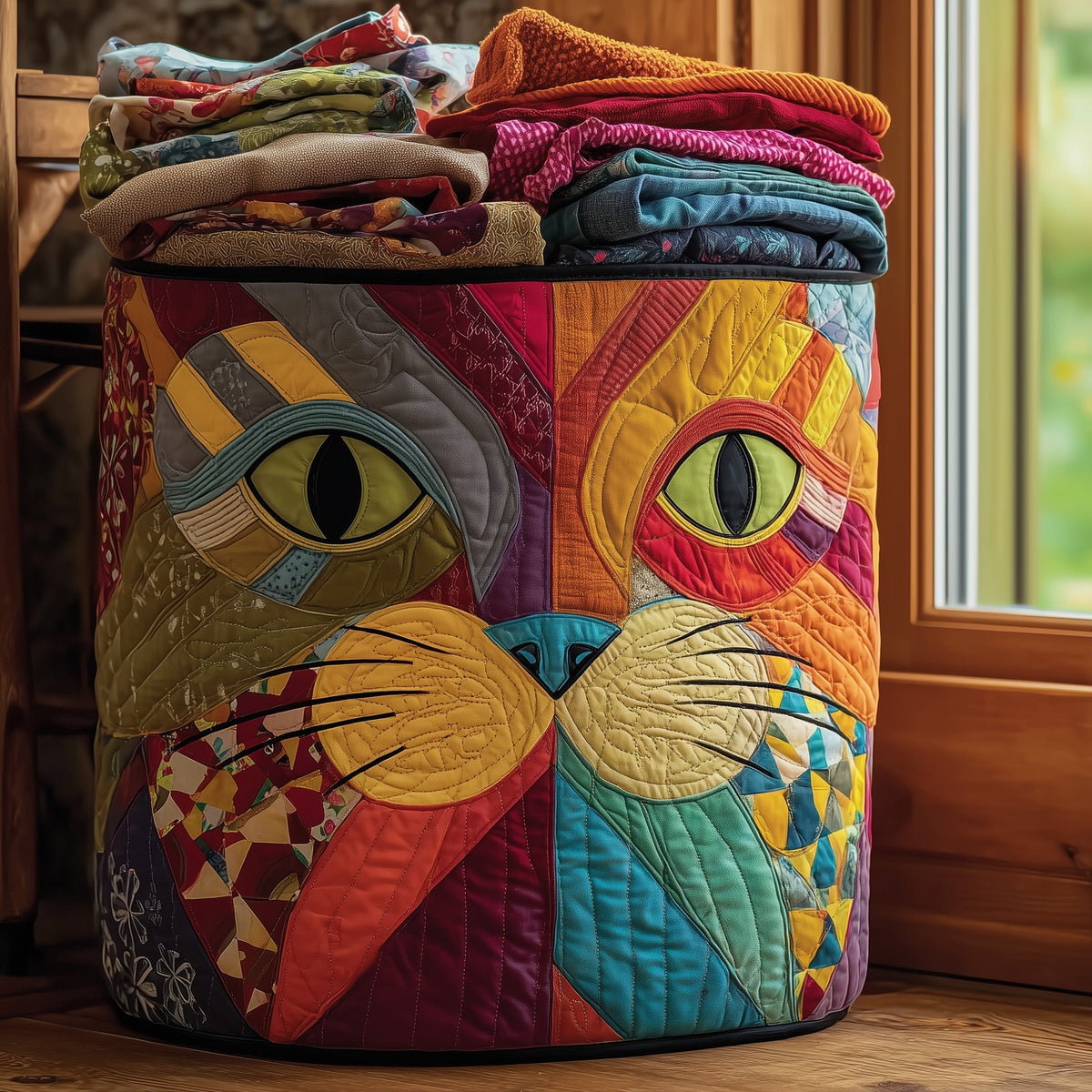 Funky Cat Quilted Laundry Basket GFTONL5909