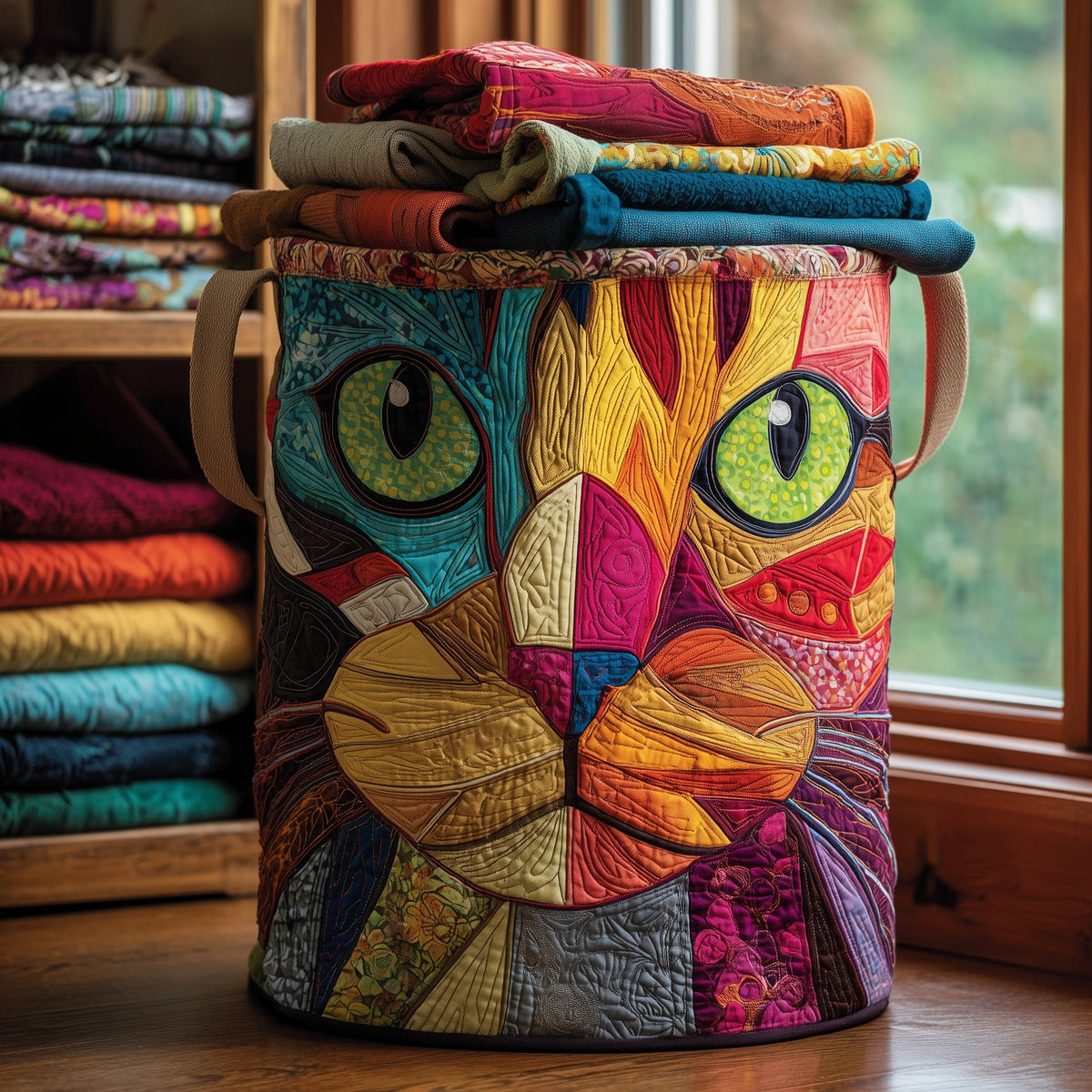Funky Cat Quilted Laundry Basket GFTONL5913