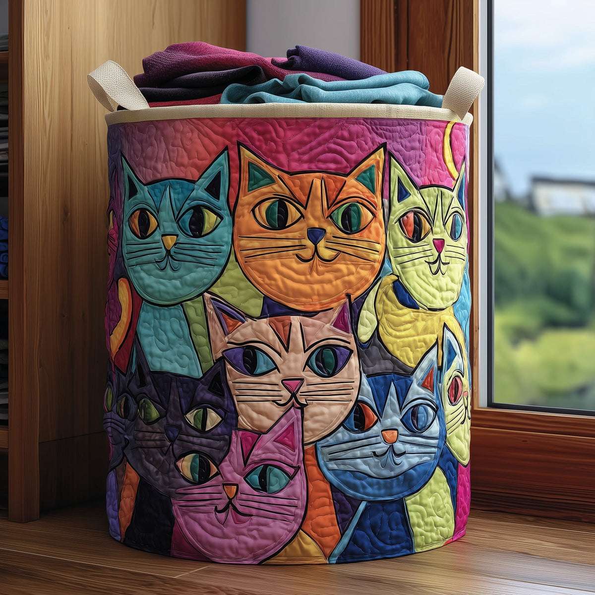 Funky Cat Quilted Laundry Basket GFTONL5918
