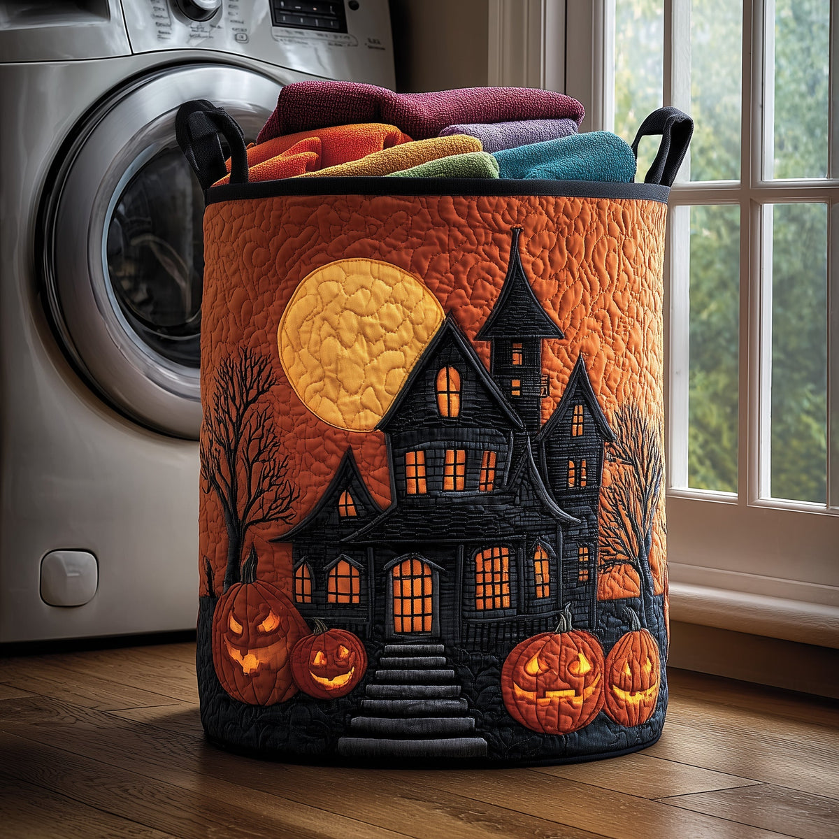 Moonlit Haunted House Quilted Laundry Basket GFTONL5961