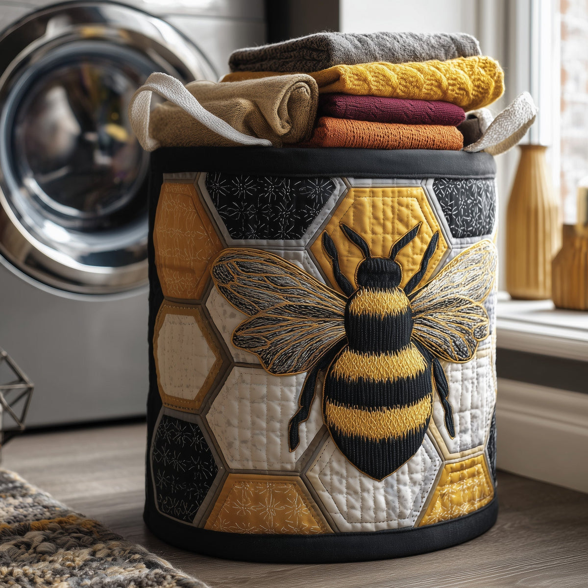 Honey Bee Quilted Laundry Basket GFTONL6232