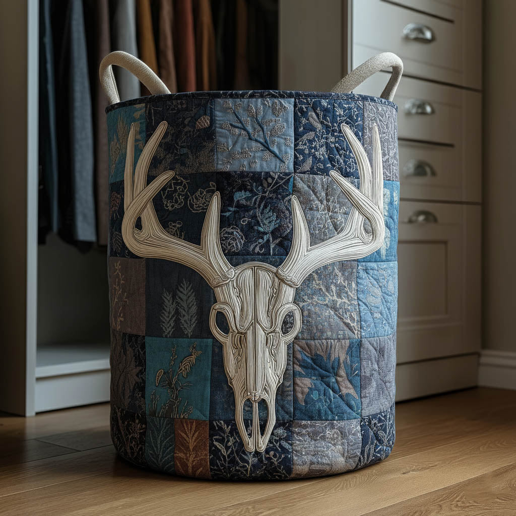 Blue Antlers Quilted Laundry Basket GFTONT5952
