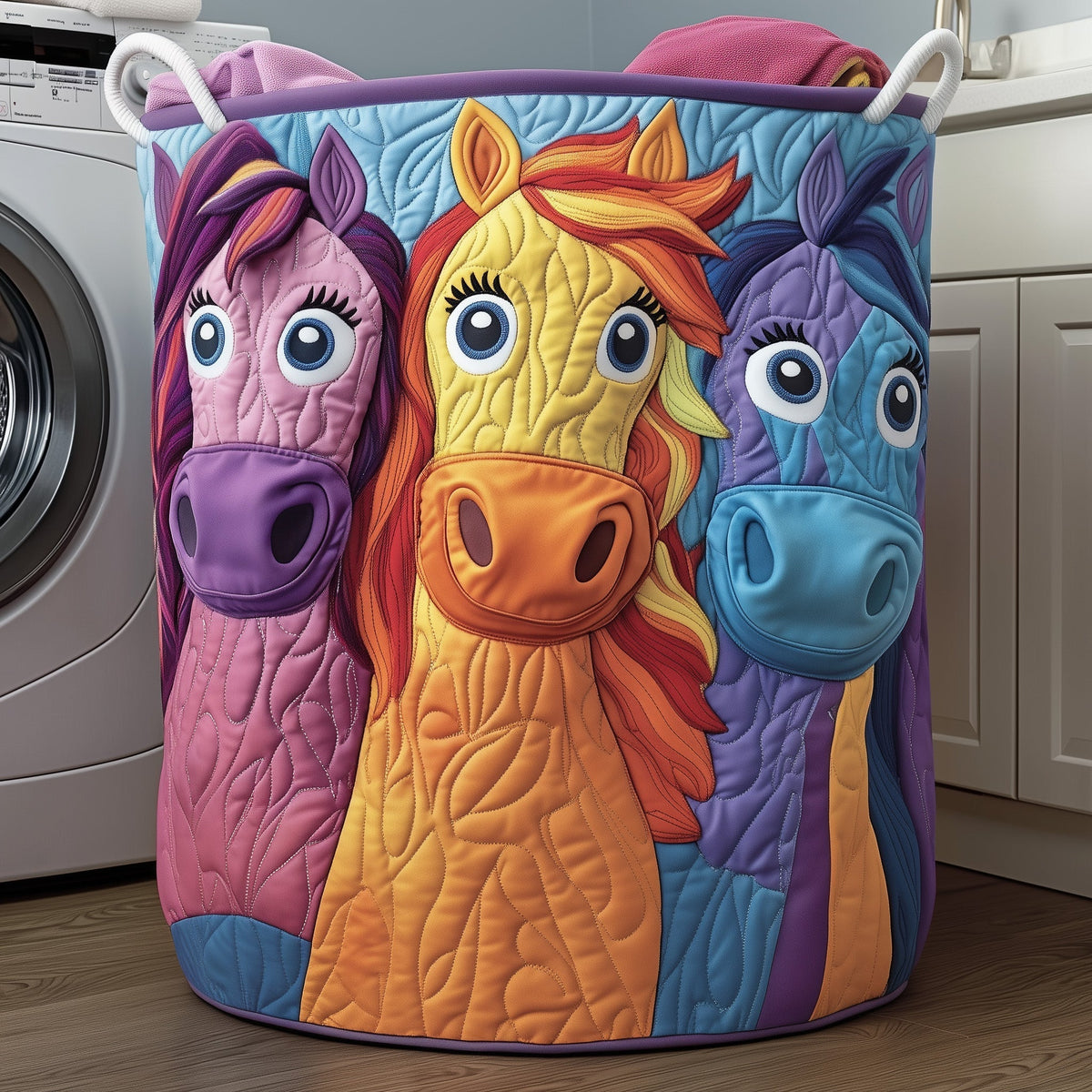 Whimsical Horse Quilted Laundry Basket GFTOTG506