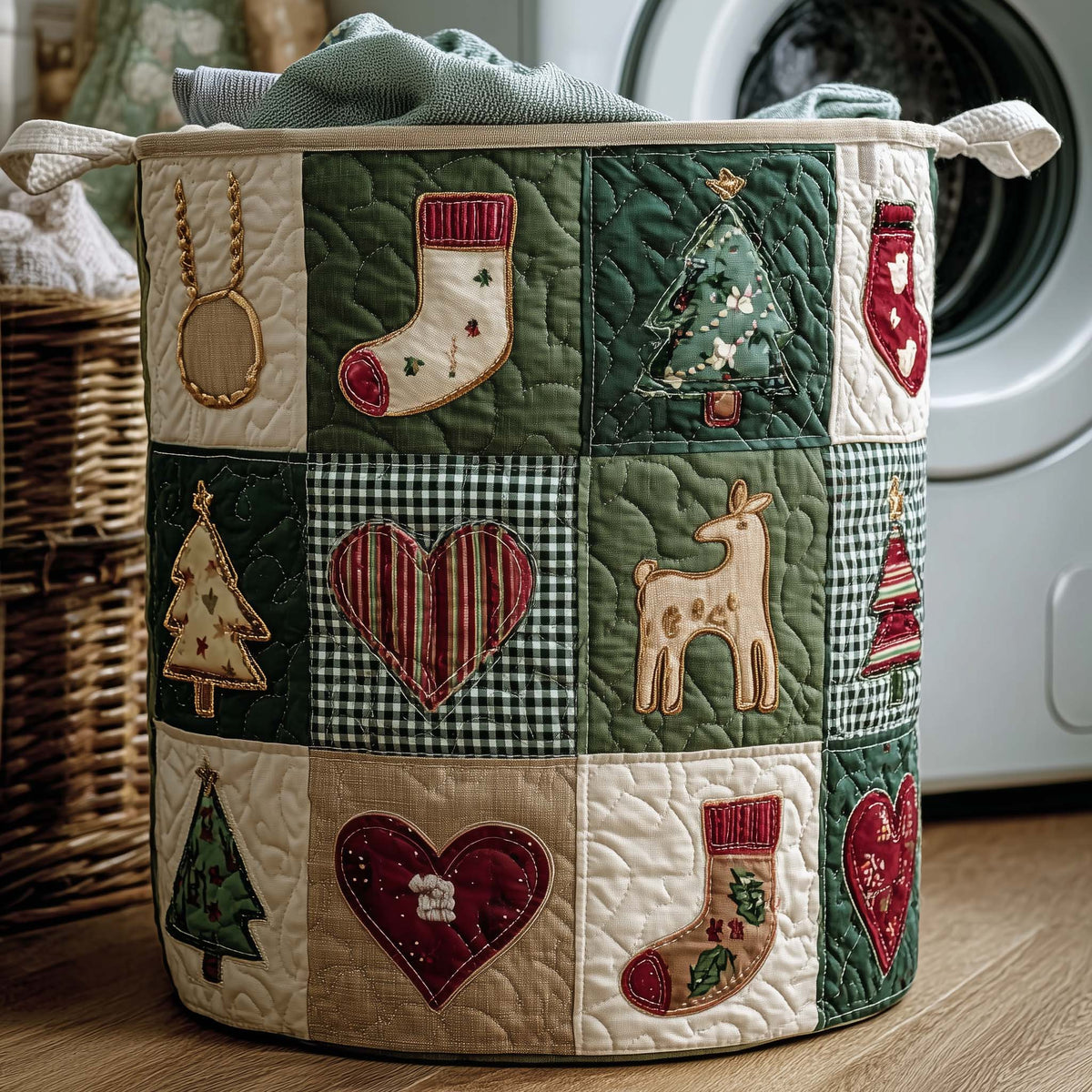 Rustic Christmas Quilted Laundry Basket GFTOYC2546