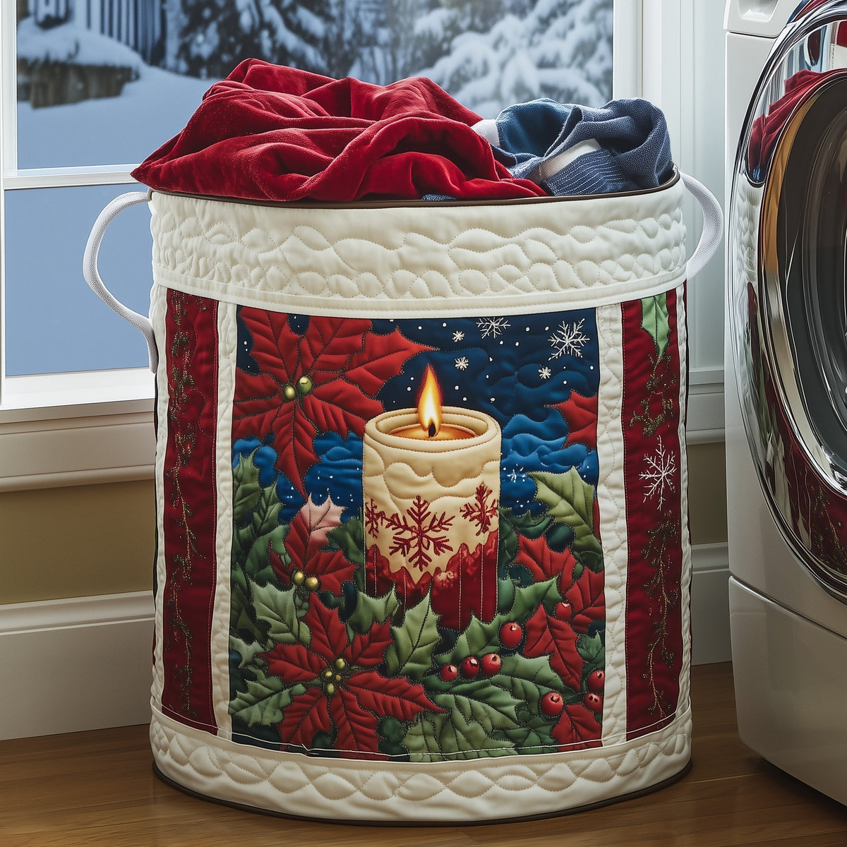 Poinsettia Quilted Laundry Basket GFTOYC314