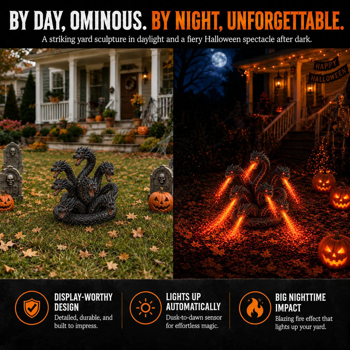 🔥🐉Multi‑Headed Fire‑Breathing Orochi Solar Light, Spooky Halloween Garden Yard Decoration