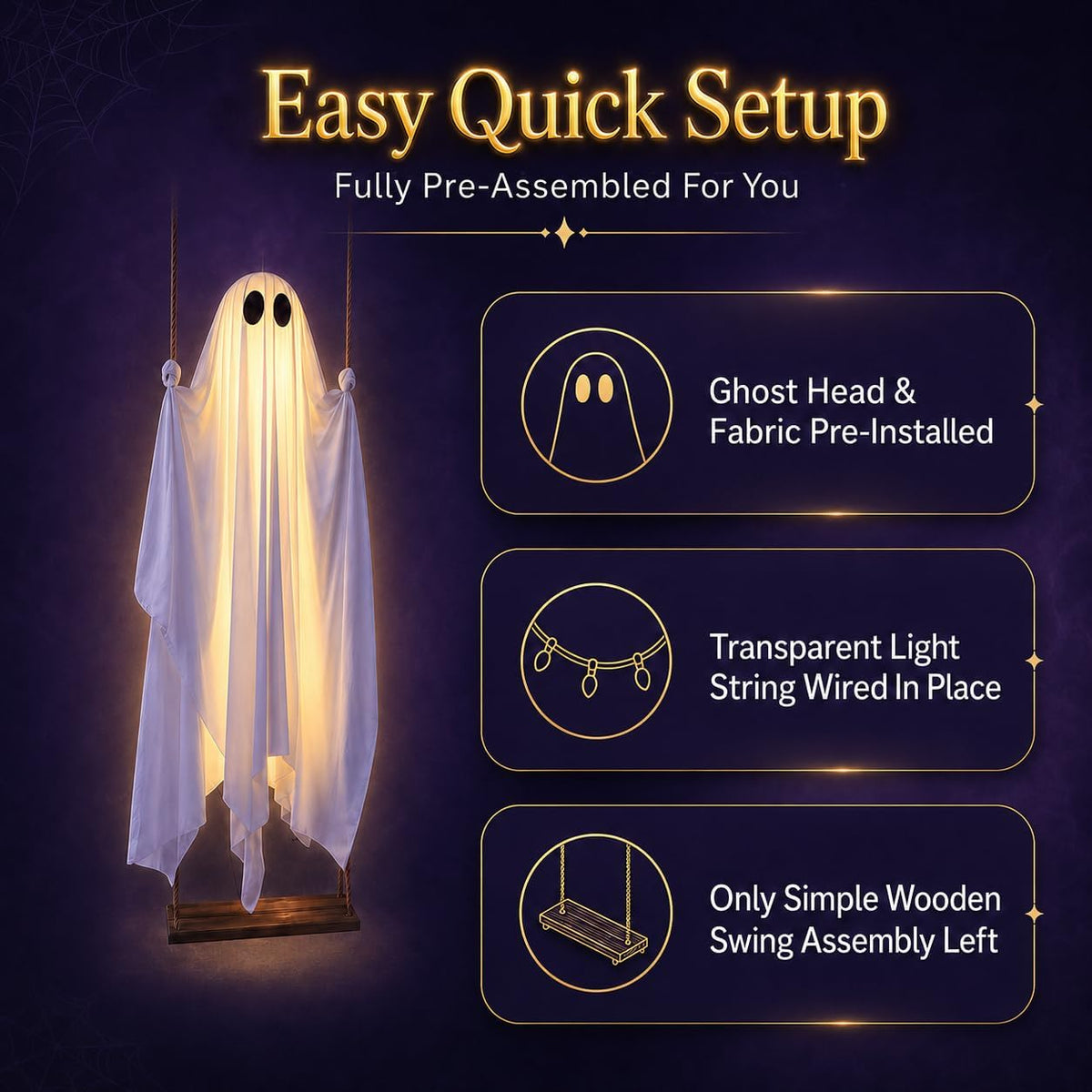 🎃5FT Outdoor Halloween Ghost Swing👻 Remote LED Lights | Yard Porch Scary Decor ✨