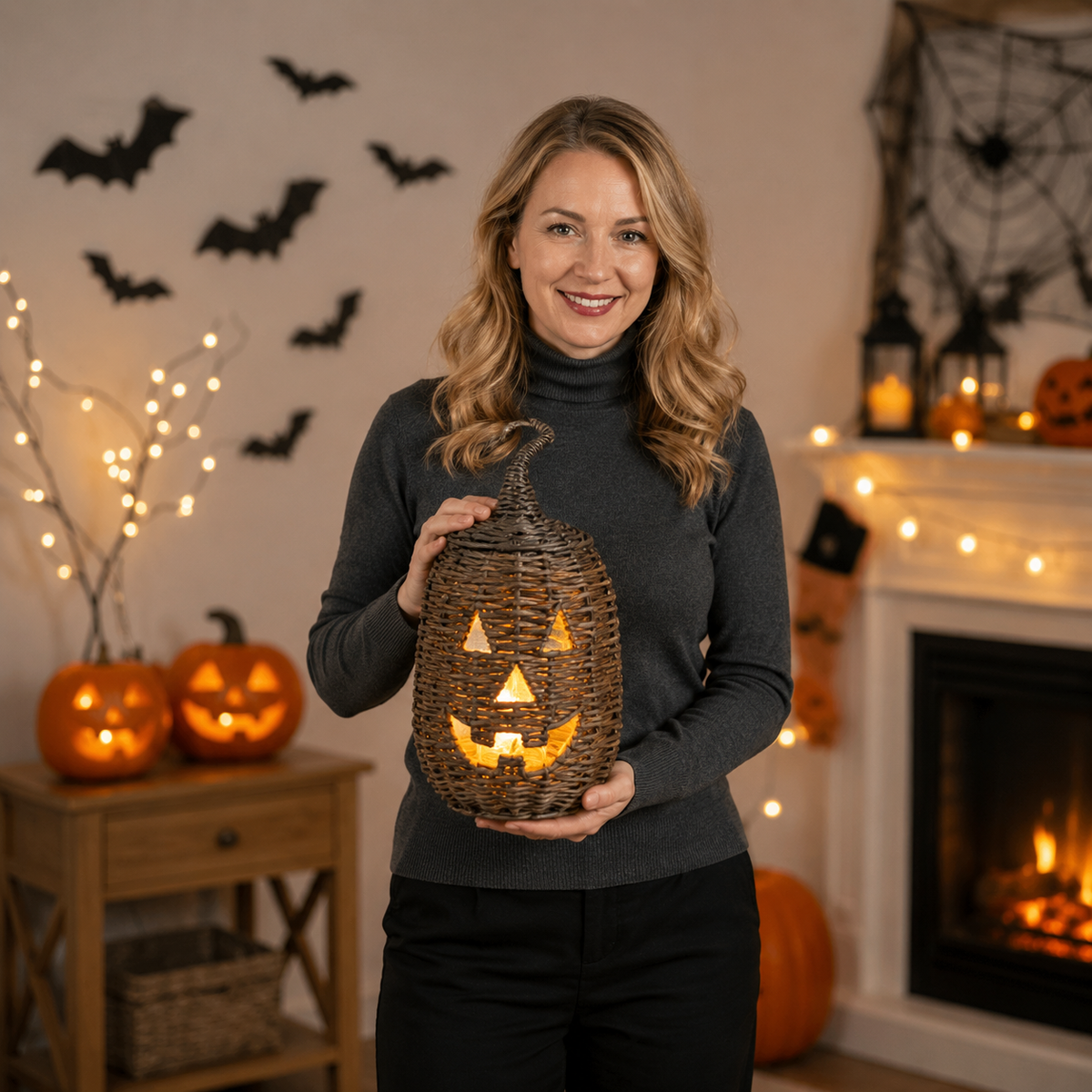 🎃 Rustic Wicker Pumpkin Candle Holder — Comes With LED Tealight for Warm Fall & Halloween Glow