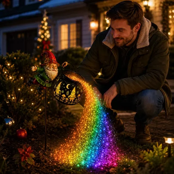 Magical Flying Gnome Cauldron Solar Garden Light Halloween Lights Outdoor Yard Art Witch Cauldron Decoration for Garden Patio Lawn Seasonal Home Decor