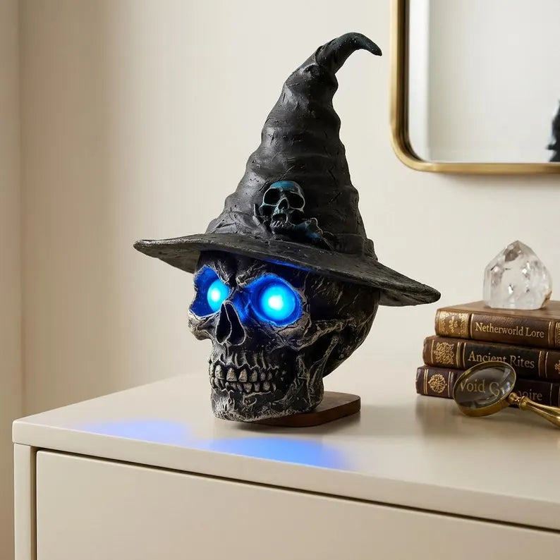 🧙♀️💀 Gothic Glowing Skull Witch Desktop Ornament