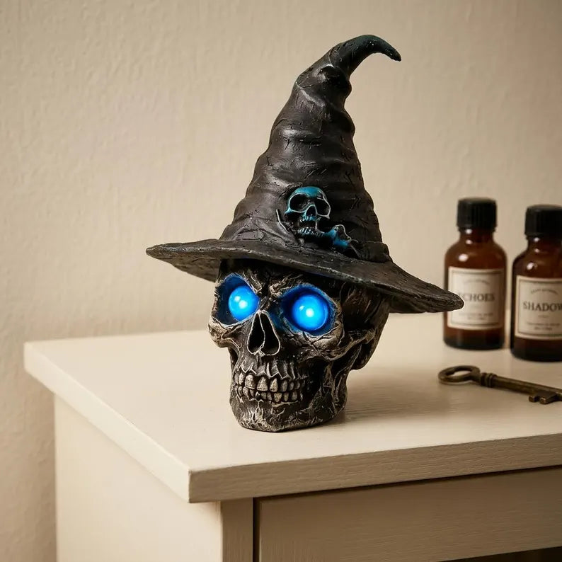 🧙♀️💀 Gothic Glowing Skull Witch Desktop Ornament