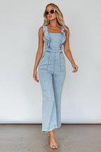 Nola Flared Ruffle Jumpsuit Blue