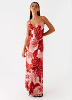 Flora Satin Maxi Dress - Sicily Sunsets Print