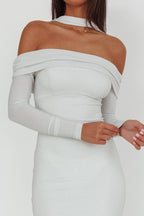 Flutters Off-Shoulder Long Sleeve Maxi Dress White