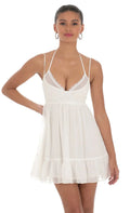 Dotted Lace Mesh Dress in White