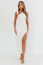 Daleela Asymmetric Neckline Maxi Dress Vanilla