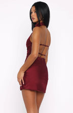 Just Small Talk Halter Mini Dress Wine