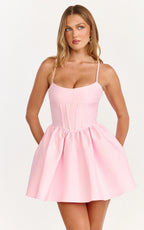 Louisa Mini Dress - Boned Bodice Lace Up Back Dress in Soft Pink
