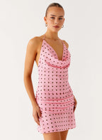 Cyna Cowl Mini Dress - Strawberry Dot