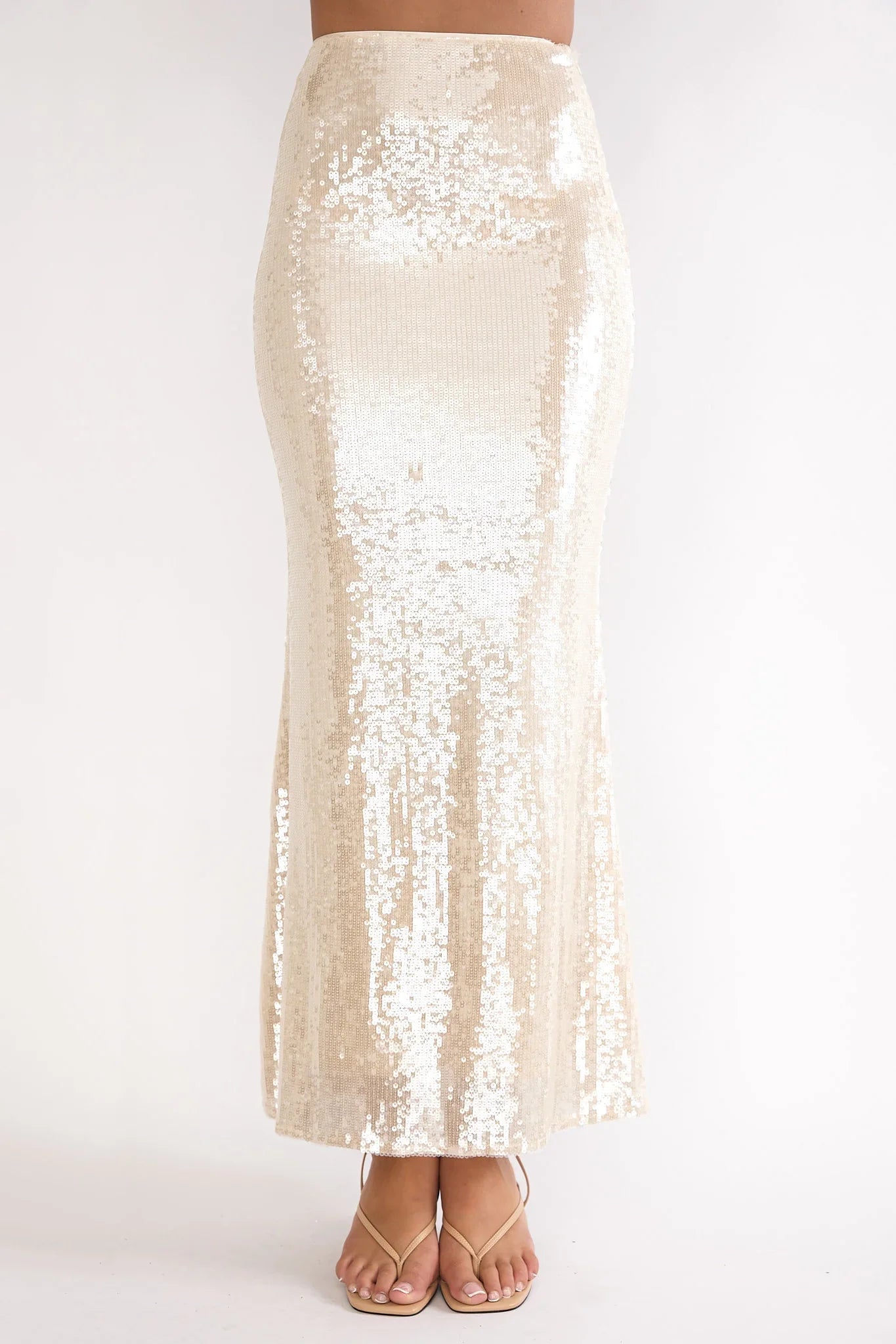 Crystalline Sequin Maxi Skirt Champagne