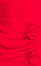Vivienne Maxi Dress - Boat Neck Long Sleeve Rosette Detail Dress in Red