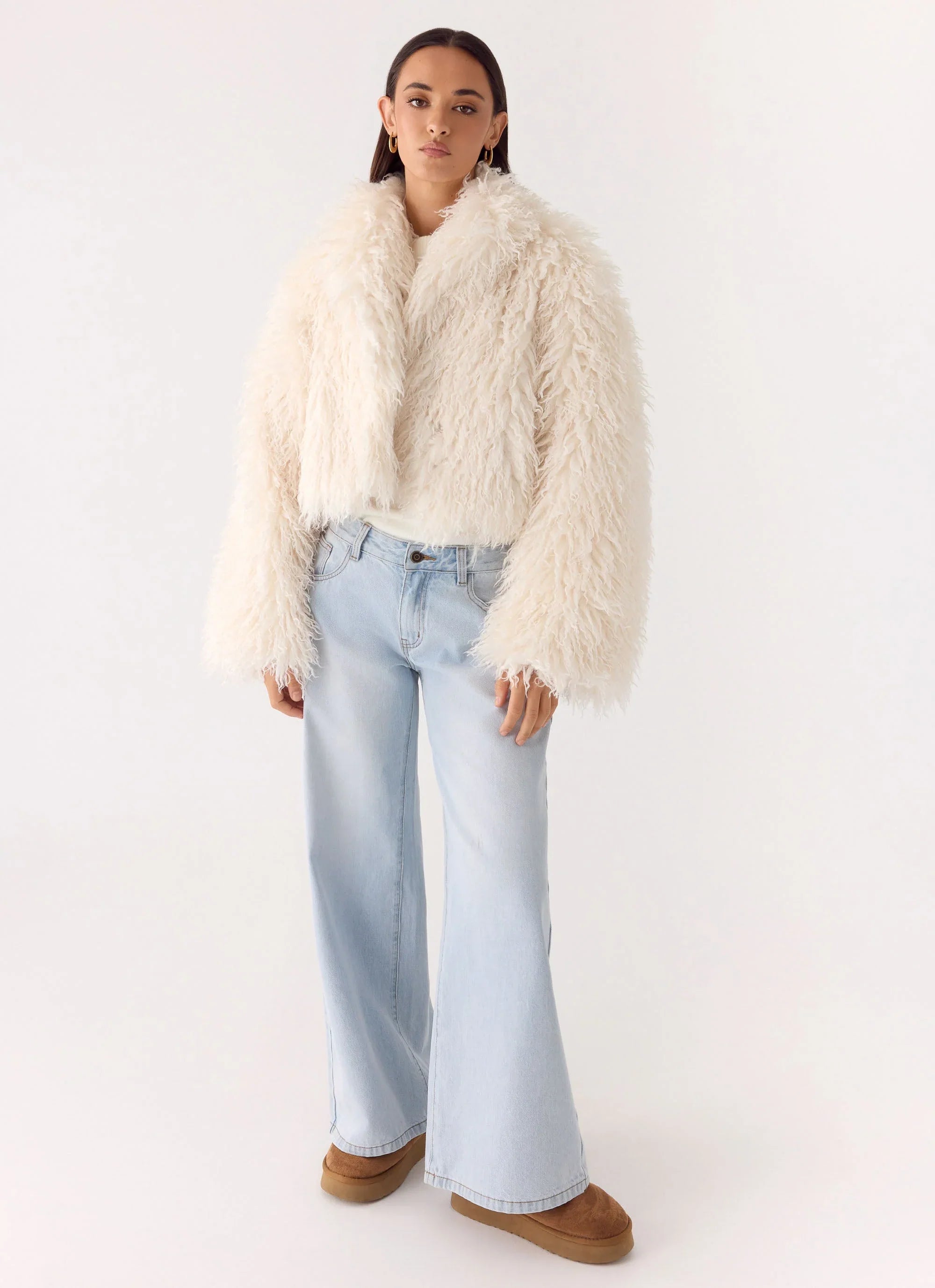 Virginia Cropped Faux Fur Jacket - Ivory