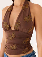 Malachi Beaded Top - Chocolate