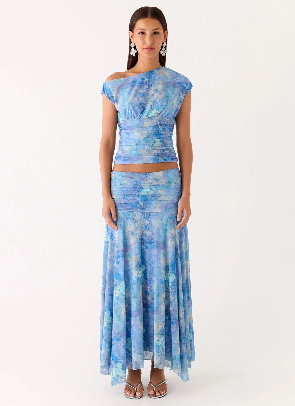 Liana Asymmetrical Top - Aqua Paisley
