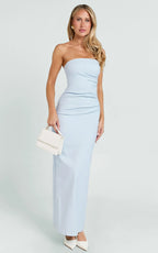 Jamie Maxi Dress - Strapless Ruched Fitted Column Dress in Blue