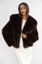 Marella Oversized Lapel Faux Fur Jacket Coffee