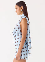 Get Me Halter Mini Dress - Blue Mocha Dot