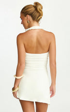 Odile Mini Dress - U Halter Neck Dress in Cream