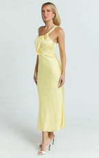 Carmella Midi Dress - One Shoulder Twist Detail Dress in Butter Yellow