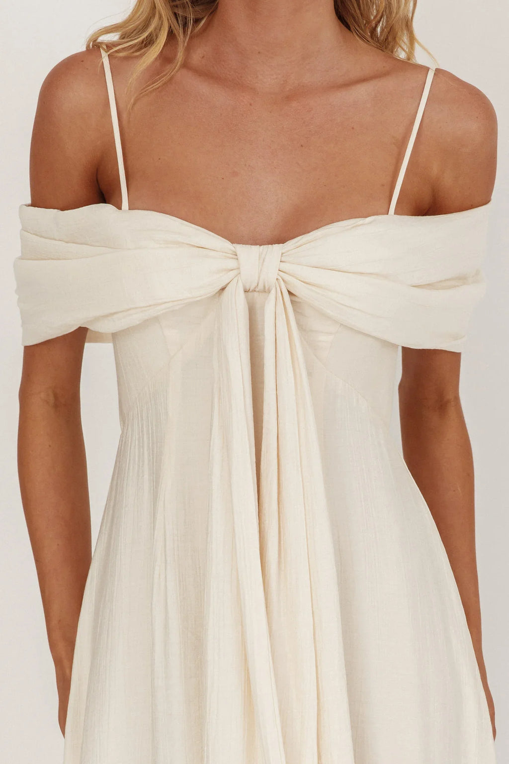Lillibet Bow Tied Bust Midi Dress Cream
