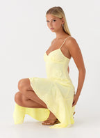 Aysha Beaded Flower Midi Dress - Yellow