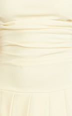 Daisy Mini Dress - Off Shoulder Ruched Pleated Skirt Dress in Cream