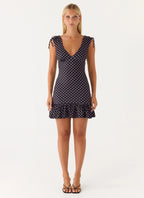 Acacia Mini Dress - Black Polkadot