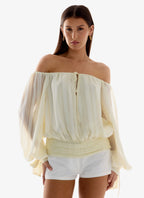 Coconut Kiss Off Shoulder Long Sleeve Top - Yellow