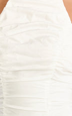 Anya Midi Dress - Halter Neck Ruched Drop Waist Dress in White