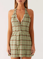 Dunia Halter Mini Dress - Forest Plaid