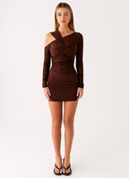 Ophelie Asymmetric Long Sleeve Mini Dress - Chocolate