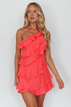 Arrabel Tiered Ruffle Mini Dress Watermelon