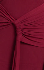 Mandy Midi Dress - Knot Detail Cut Out Mesh Dress in Wine