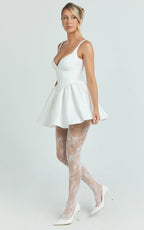 Charlee Mini Dress - Plunge Fit And Flare Dress in Ivory