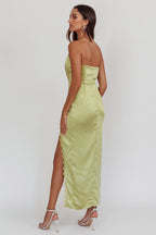 Winter Moon Strapless Lace Trim Midi Dress Sage