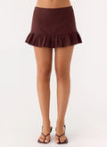 Lucie Mae Linen Mini Skirt - Chocolate Drizzle